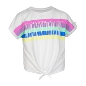 Converse Girls Striped Front Tie Top (Big Kids) White LG (12-14 Big Kid)